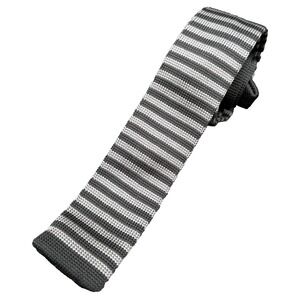 Square End Knit Tie Men's Black Gray Narrow Sock Tie 2"x55" Made in Ireland EUC
